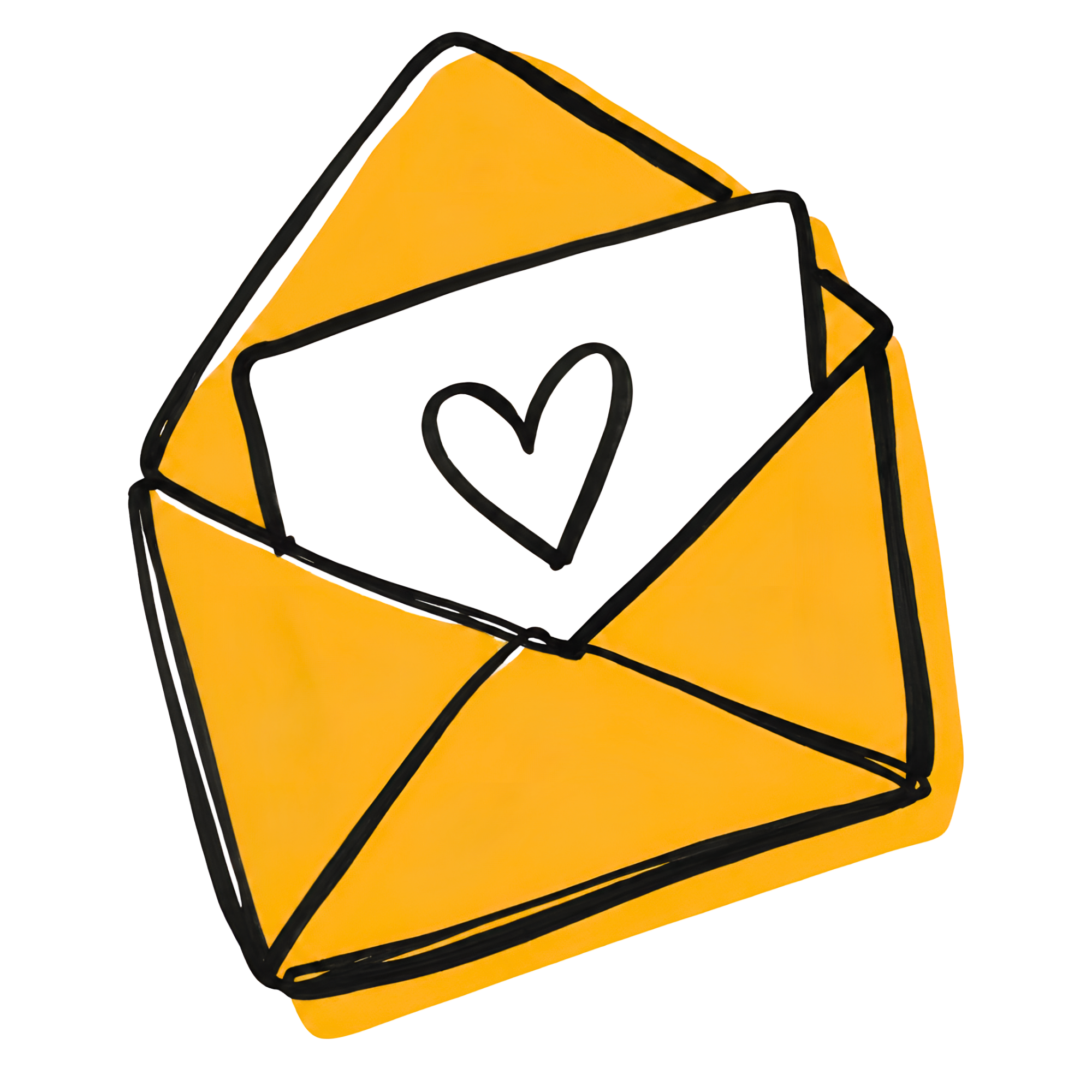 yellow envelope with a white card sticking out with a heart on it